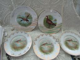 Vintage Germany Scenic Duck, Turkey and Fish Handpainted Plates