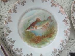 Vintage Germany Scenic Duck, Turkey and Fish Handpainted Plates