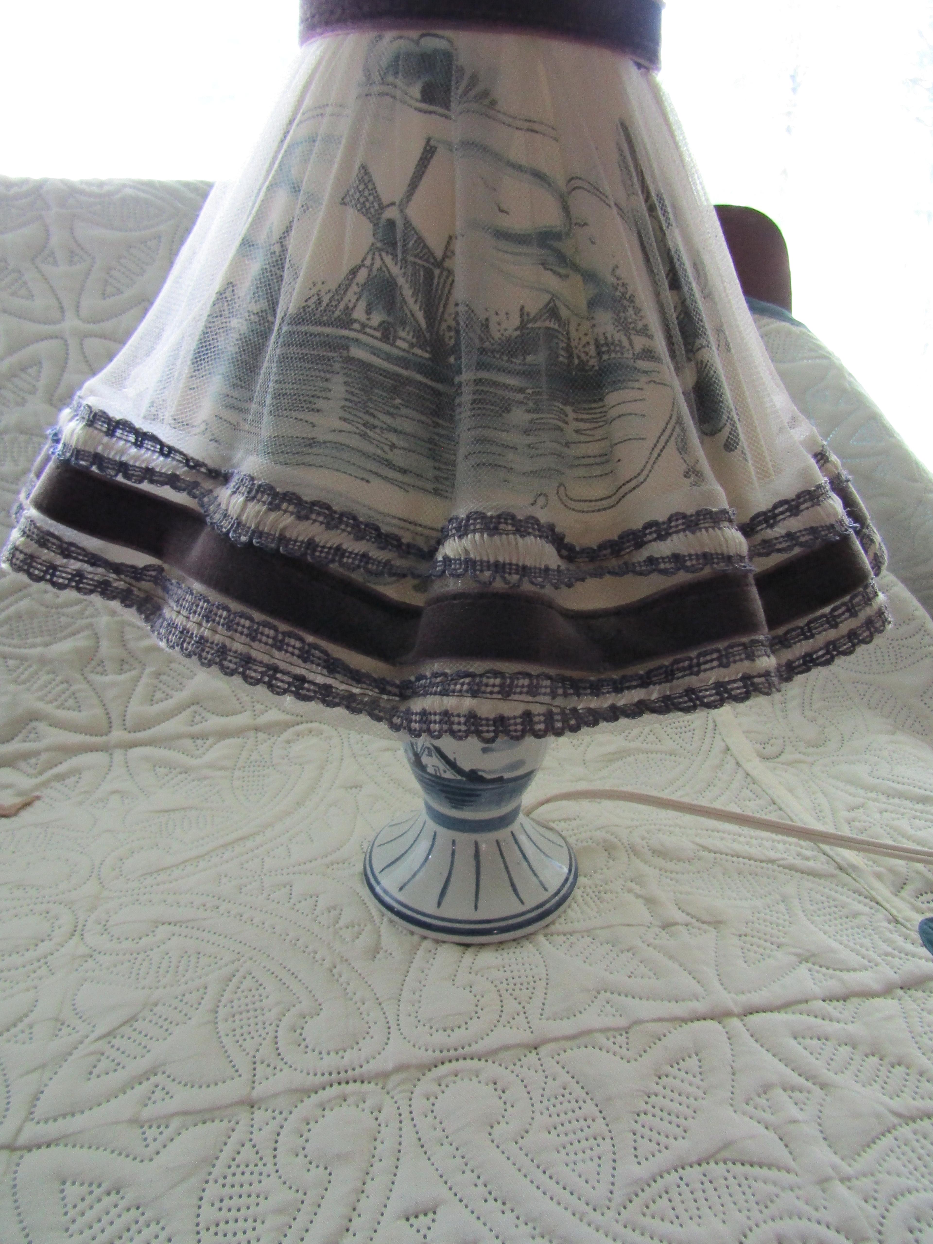 Vintage 16" Delfts Holland Handpainted Lamp with Shade
