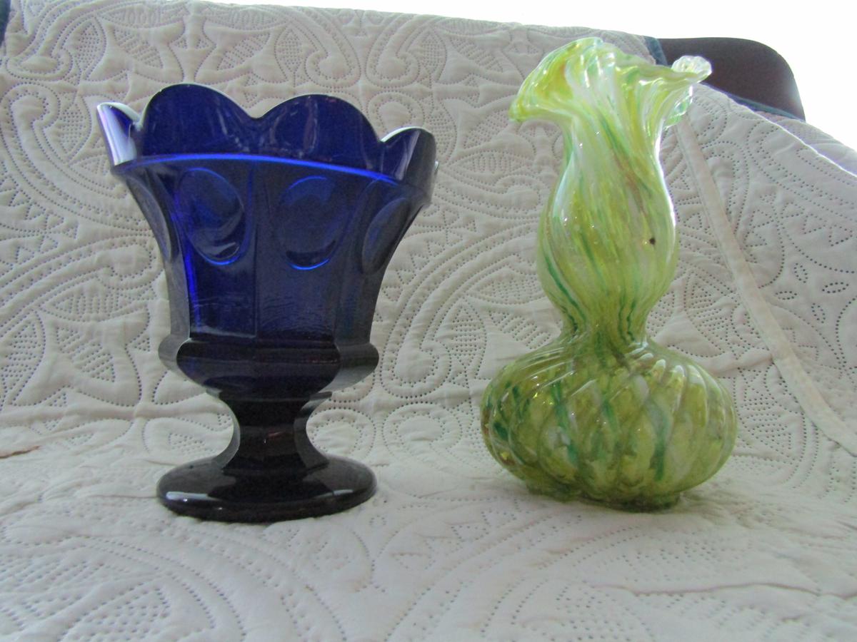 Handblown End of the Day and Cobalt Blue Vases
