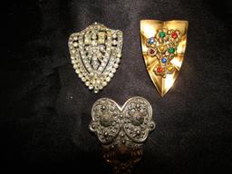 Vintage Collar Brooch Clips, 1 Clip Missing a Few Rhinestones