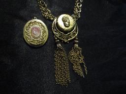 Vintage Spin Locket Necklace and Cameo Locket Pendent