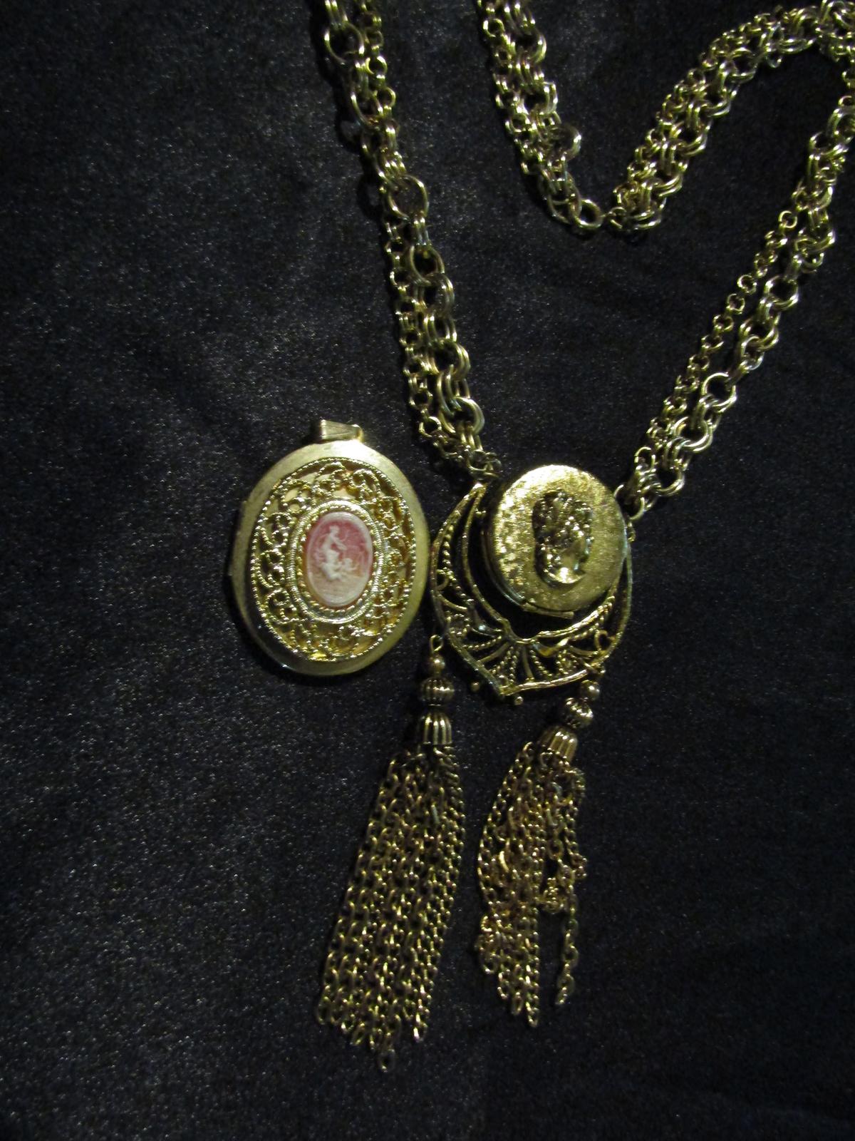 Vintage Spin Locket Necklace and Cameo Locket Pendent