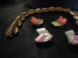 Vintage Lisner Leaf Thermoset Necklace and Unmarked Earrings