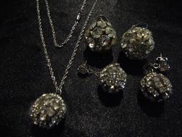 Rhinestone Ball Necklace and 2 Pairs of Earrings