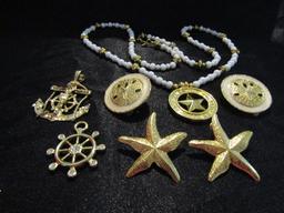 Marine Large Cross Pendent and Nautical Jewelry Lot