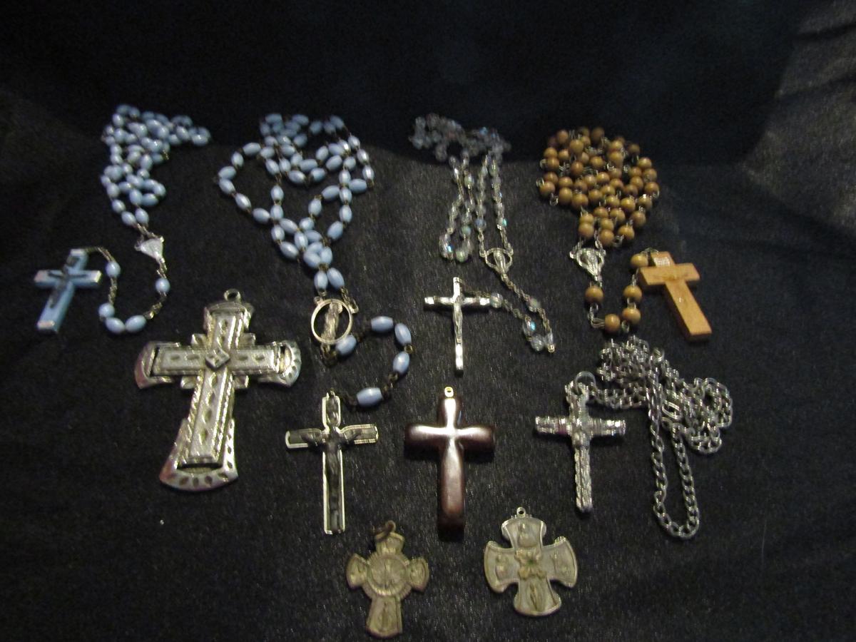 Vintage Rosary and Cross Lot, Some Stamped Italy