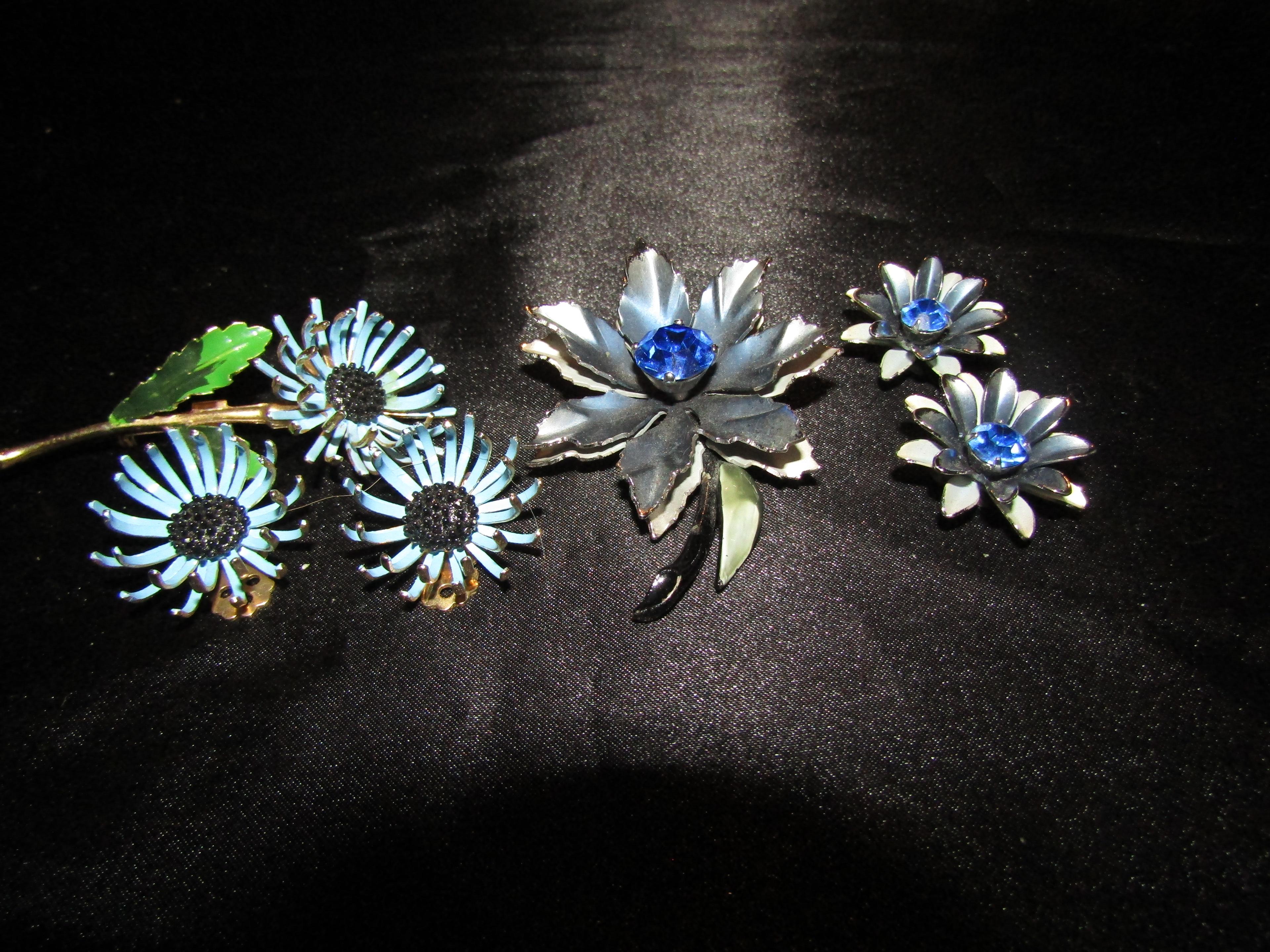 Vintage Coro Brooch and Earring and Flower Enamel Set