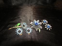 Vintage Coro Brooch and Earring and Flower Enamel Set