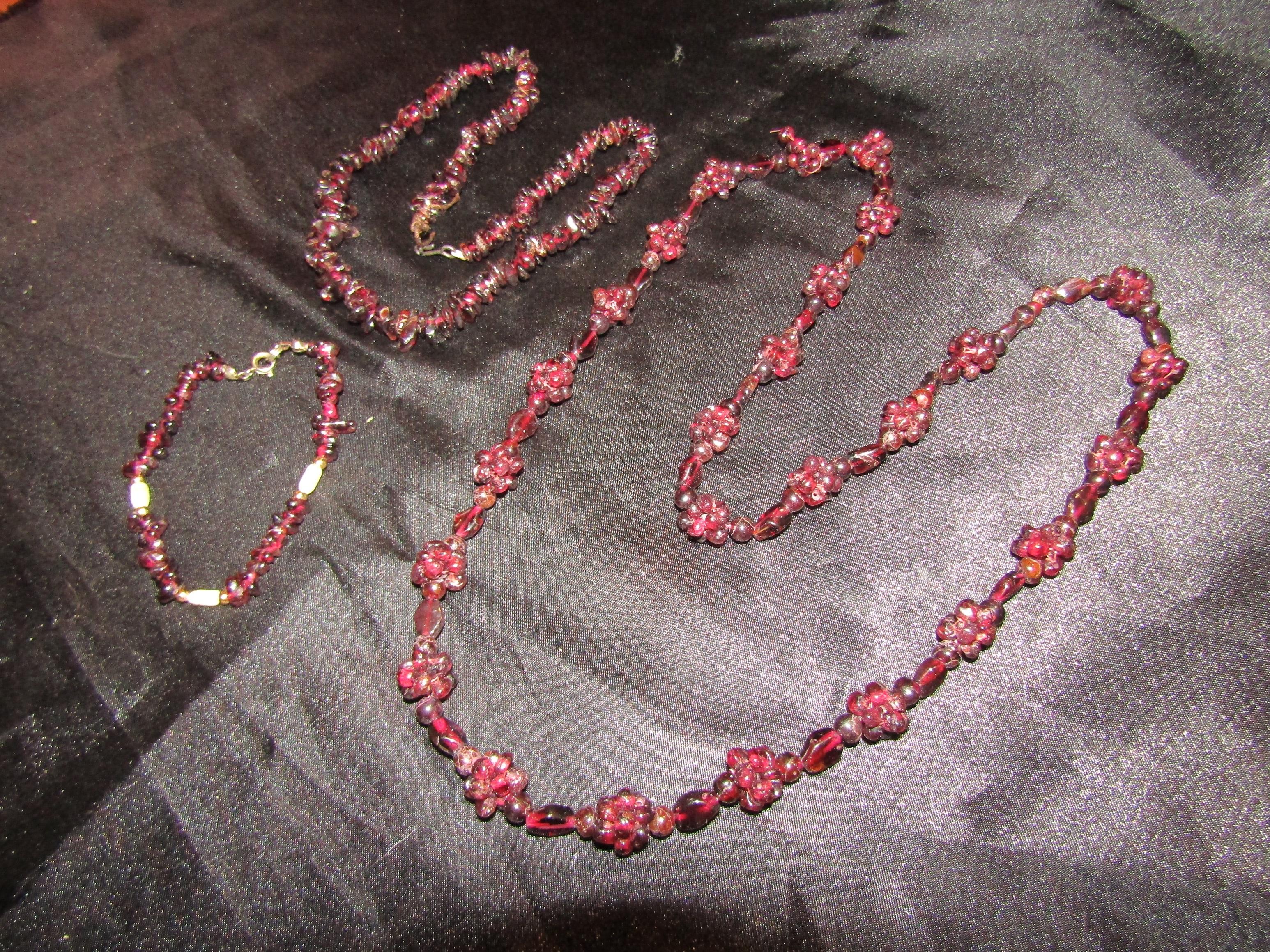 Vintage Garnet Seed Necklace and Bracelet