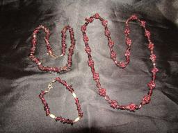 Vintage Garnet Seed Necklace and Bracelet