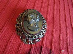 Florenza Cameo Earring and Large Black Glass Cameo Collar/Brooch