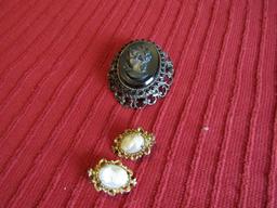 Florenza Cameo Earring and Large Black Glass Cameo Collar/Brooch