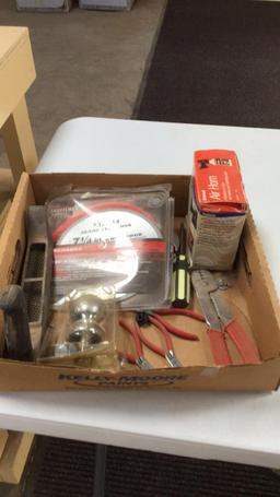 Lot of small tools, 1 7/8 hitch ball, saw blade,