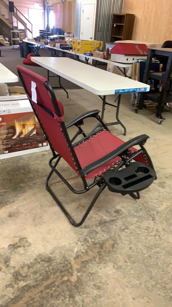 New burgundy zero gravity patio recliner w/cup