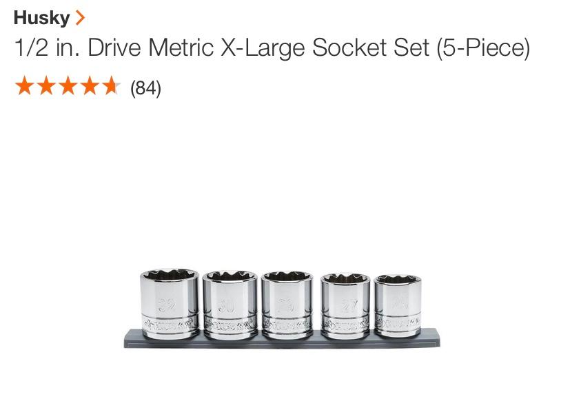 Husky 1/2” drive metric XL socket set-5 pc