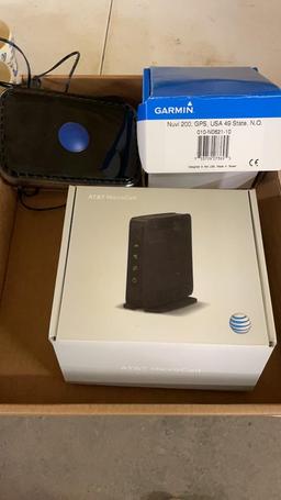 Box of ATT microcell, Netgear & Garmin