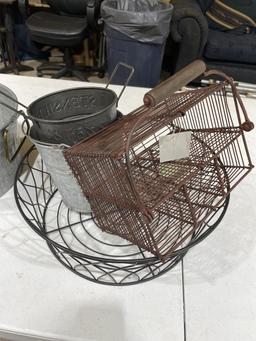 Galvanized tub,wire baskets,buckets, wooden holder