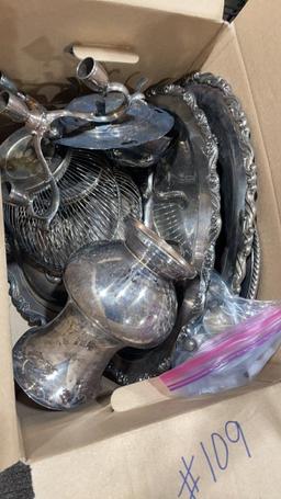 Box of silver serving items