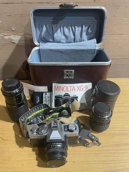 Minolta XG-9 camera w/flash,2 lens & case