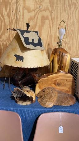 2 wood base lamps & wood decor