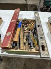Box of levels,hammers,files & screwdrivers