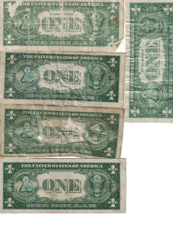 Set of 5 Silver Certificate Dollar Bills Laminated