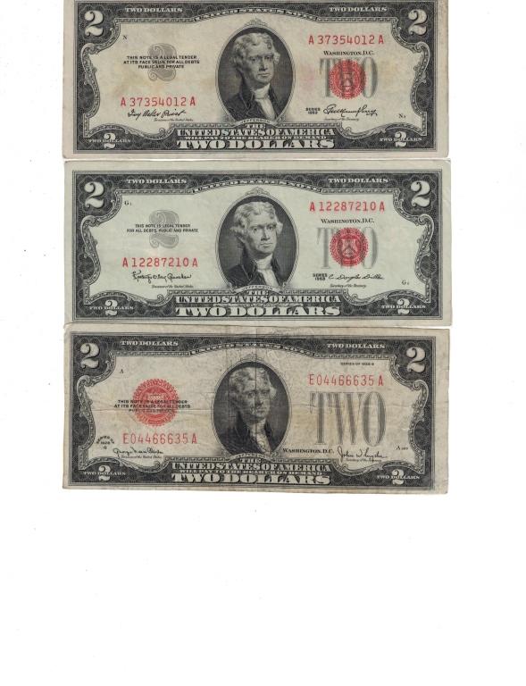 Set of 3 $2 bills Laminated