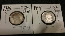 1995-S and 1989-S Proof Deep Cameo Nickels