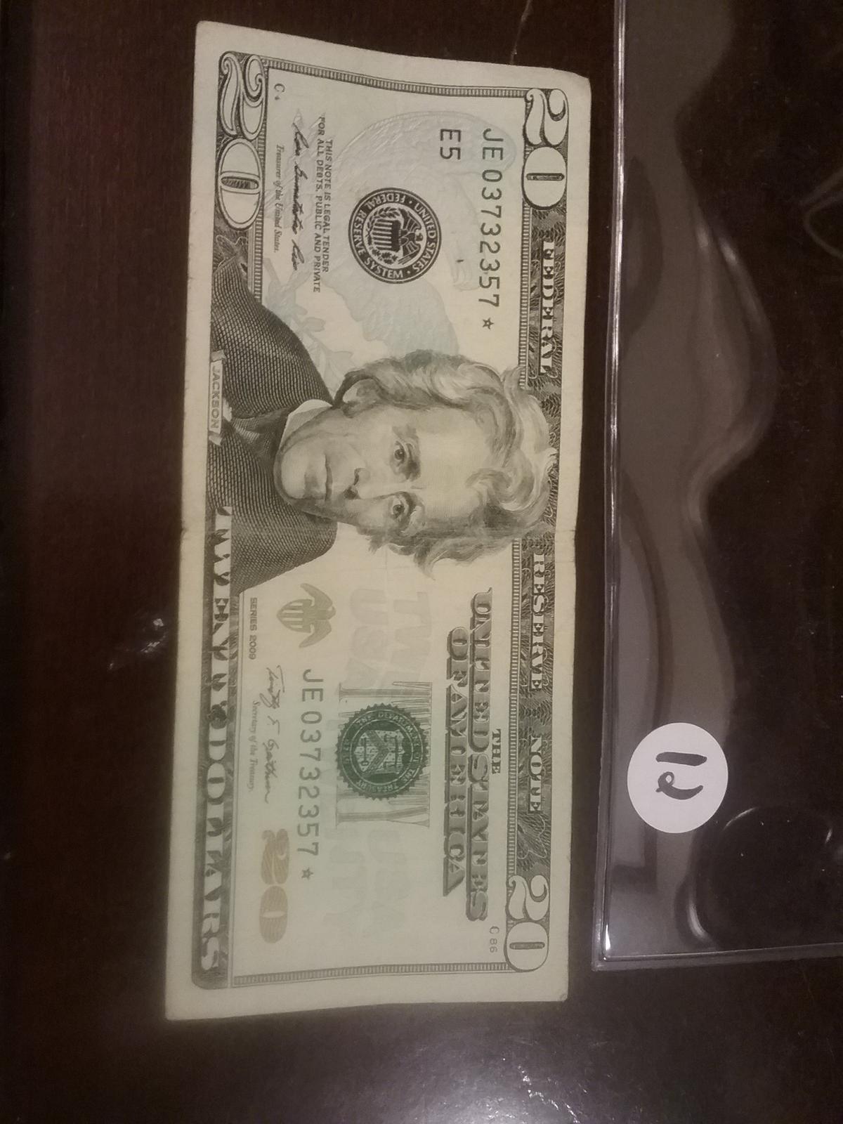2009 $20 Star Note, about uncirculated
