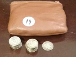 Leather bag with 19 Silver Roosevelt dimes and 1 Barber Dime