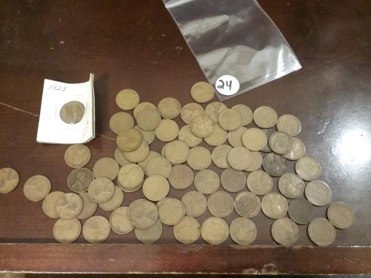 Bag of 74 wheat cents from the 1920's and 1930's