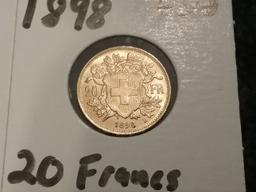 GOLD Switzerland 1858 20 francs scarce early date Uncirculated