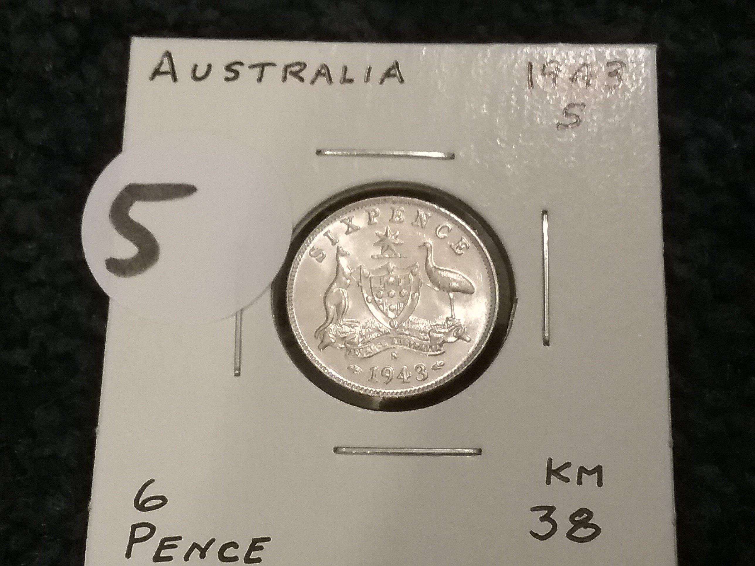 Australia 1943-S 6 pence UNC