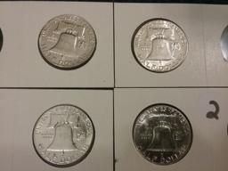 Four AU/BU Franklin Half Dollars