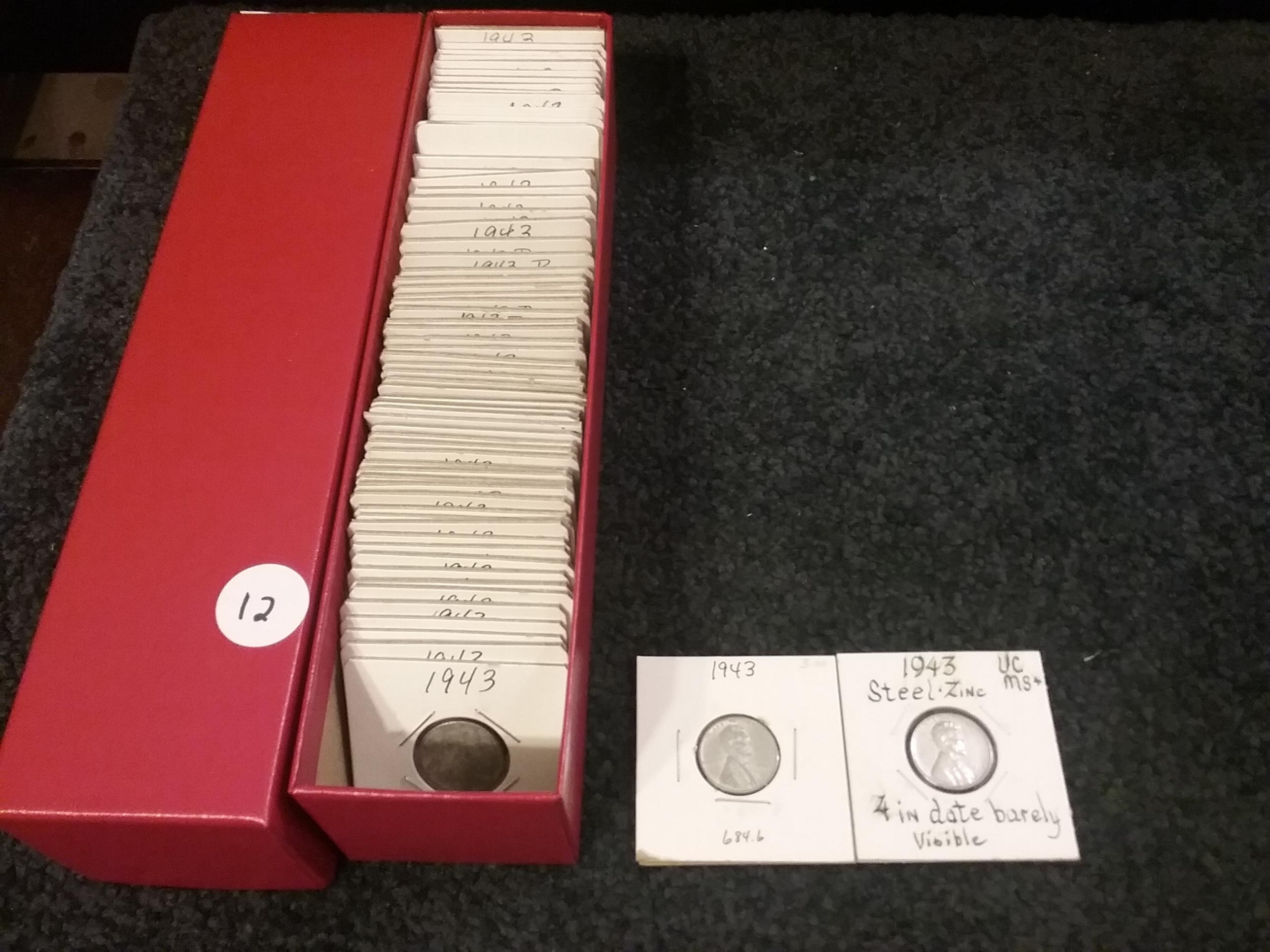 LOT SALE!  Seventy-two (72) individually in 2x2 holders 1943, 1943-D, 1943-S Steel wheat cents