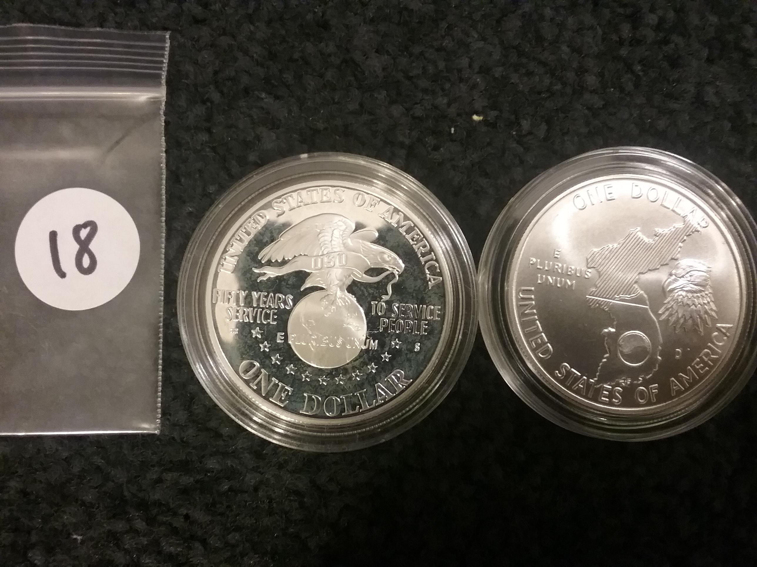 Two 1991 Silver Commemorative Dollars