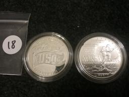 Two 1991 Silver Commemorative Dollars