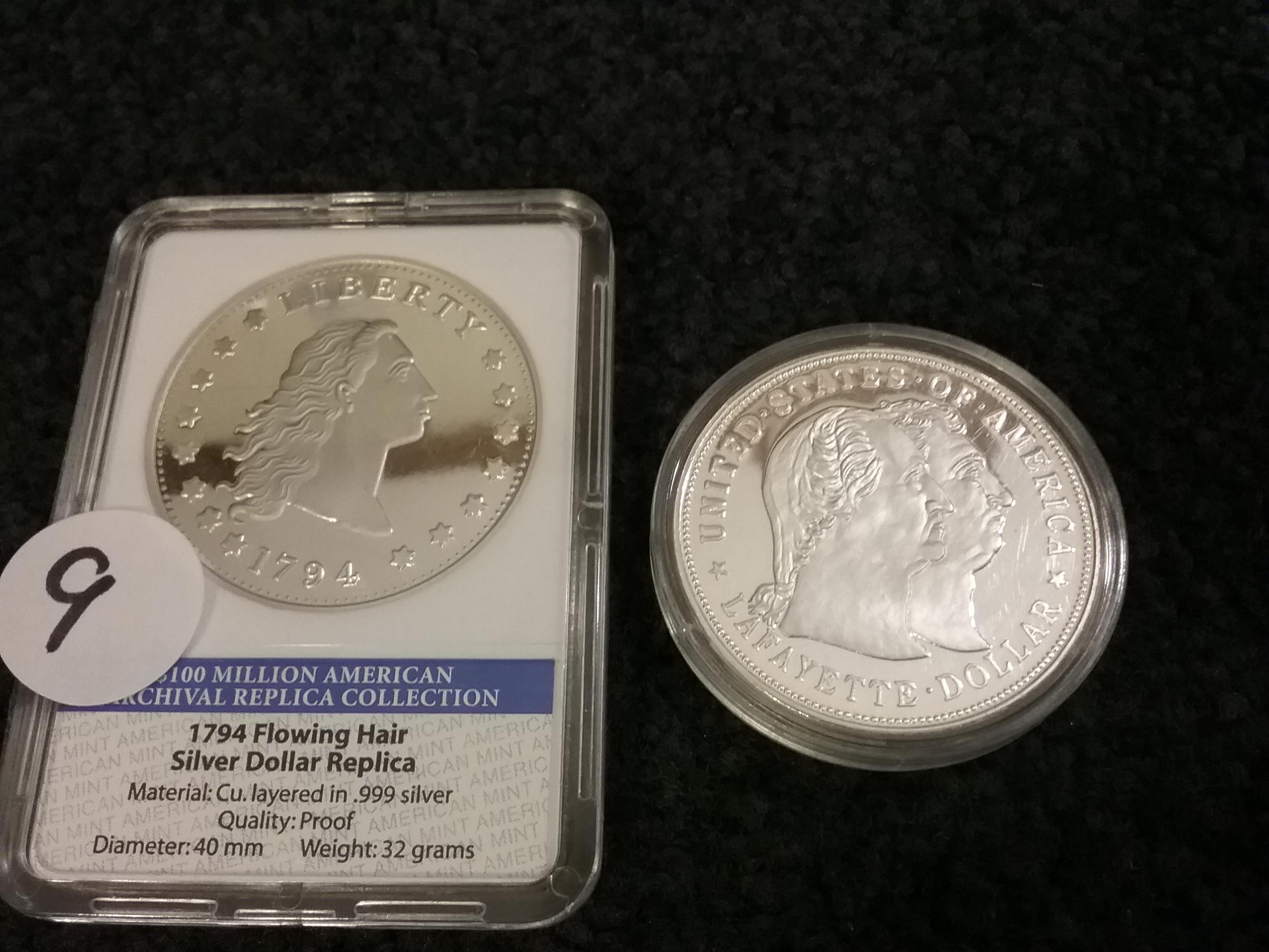 1794 Flowing Hair and 1900 Lafayette Dollars….replicas