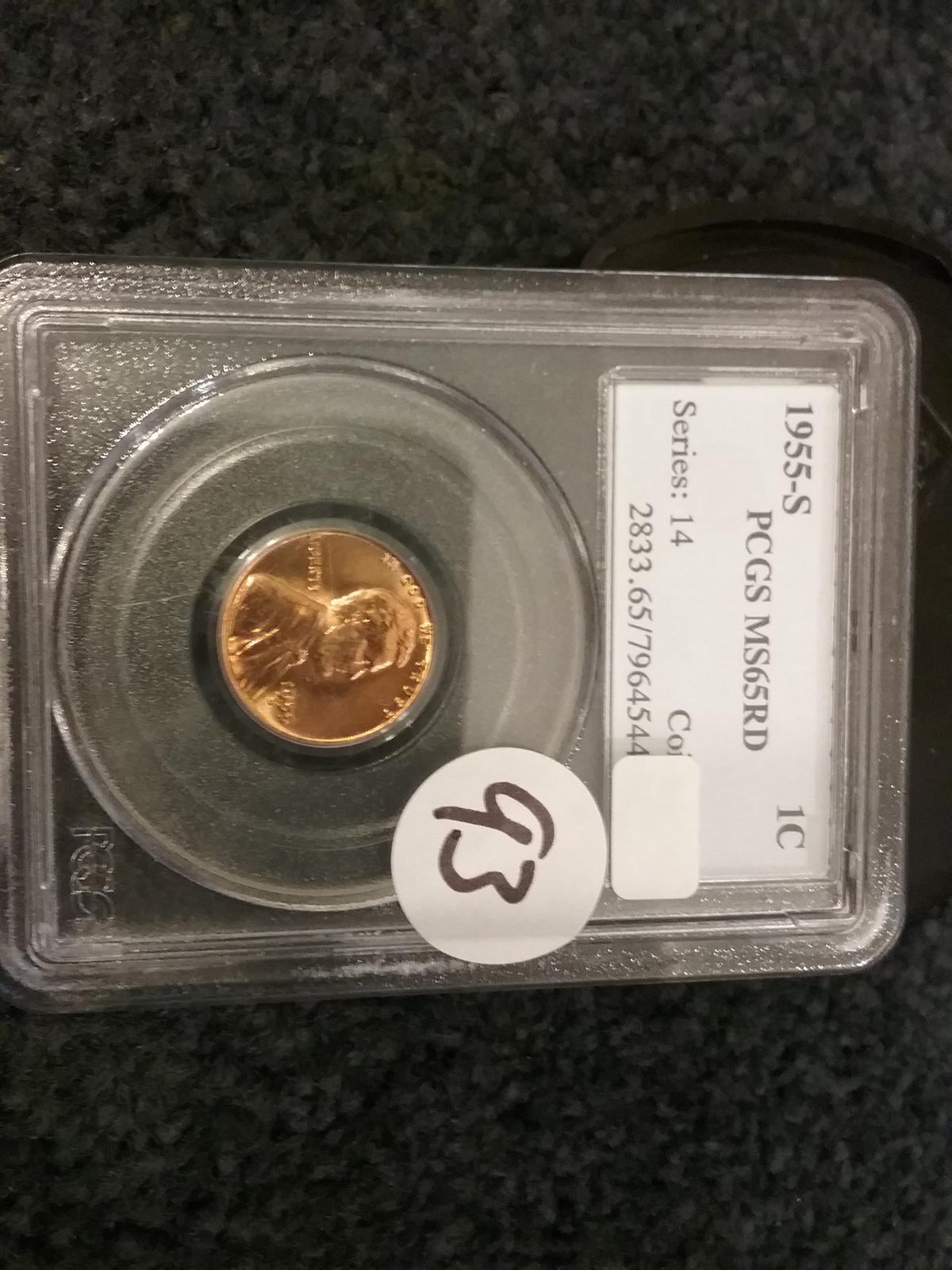 PCGS 1955-S one cent in MS-65 RED