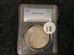 PCGS 1887 Morgan Dollar in MS-64