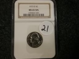 NGC 1973-D Jefferson Nickel in MS-65 with 5FS