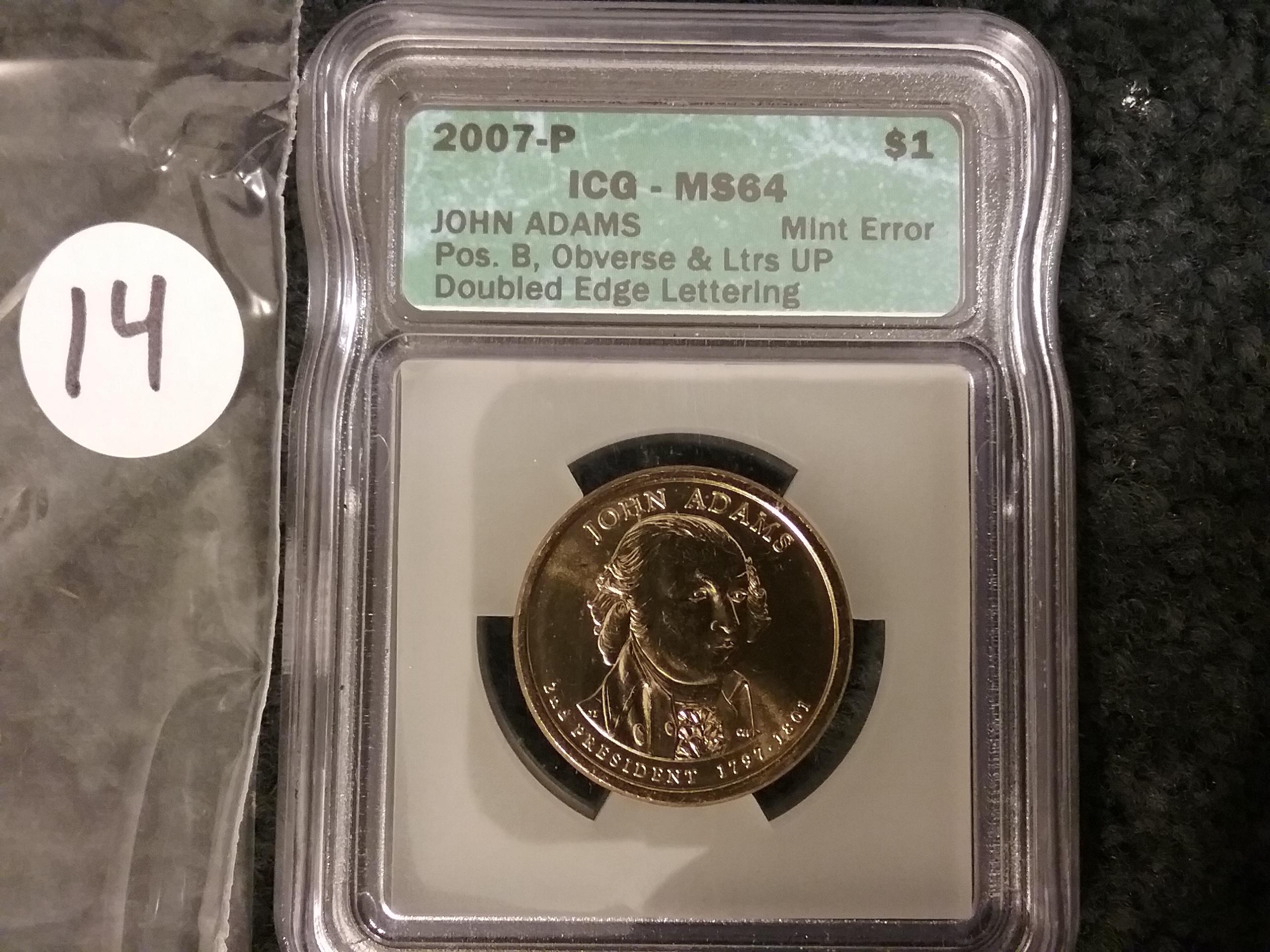 2007-P John Adams Presidential Dollar in MS-64 ERROR COIN