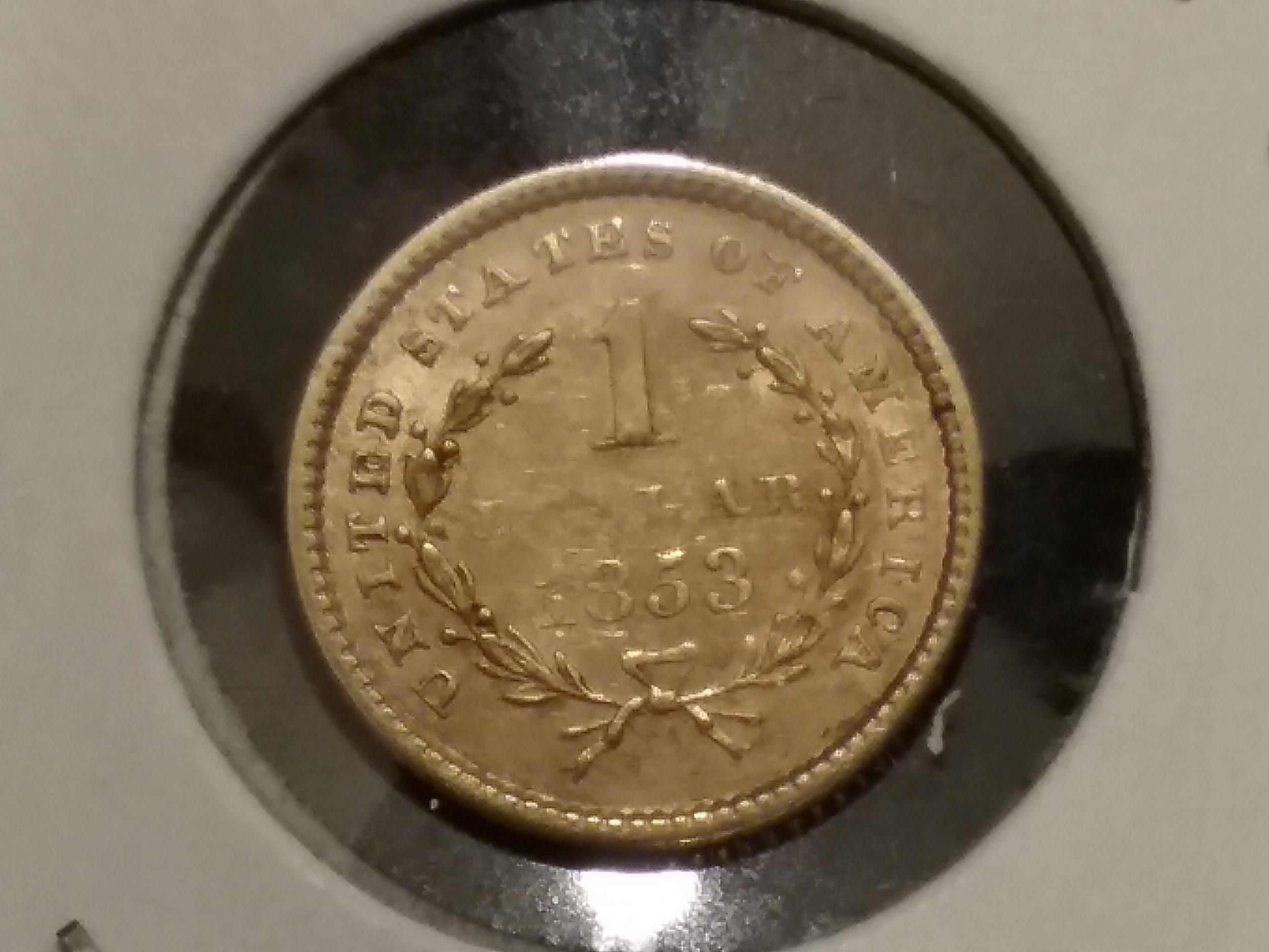 Pretty 1853 Gold Dollar in AU-50