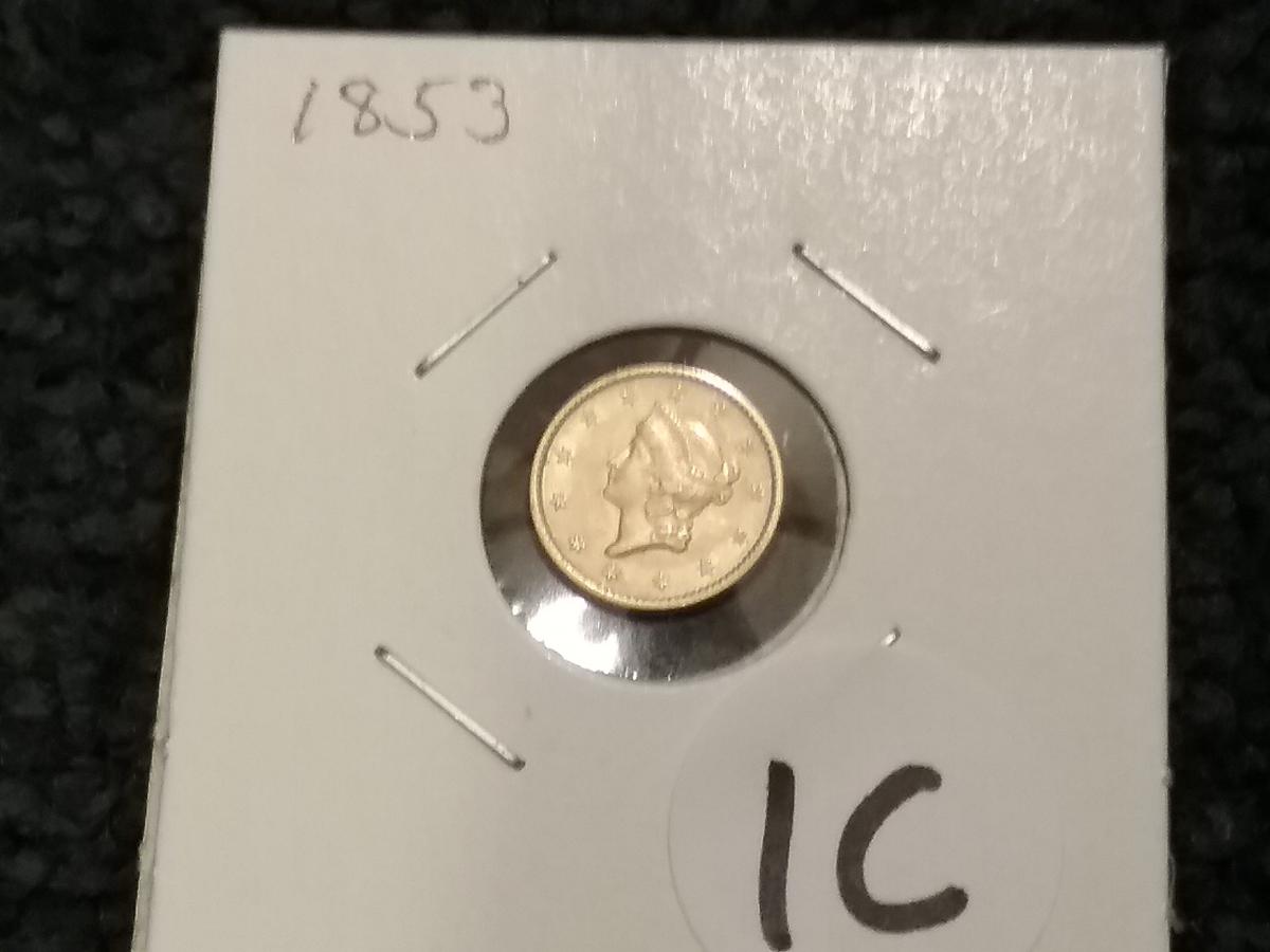 Pretty 1853 Gold Dollar in AU-50