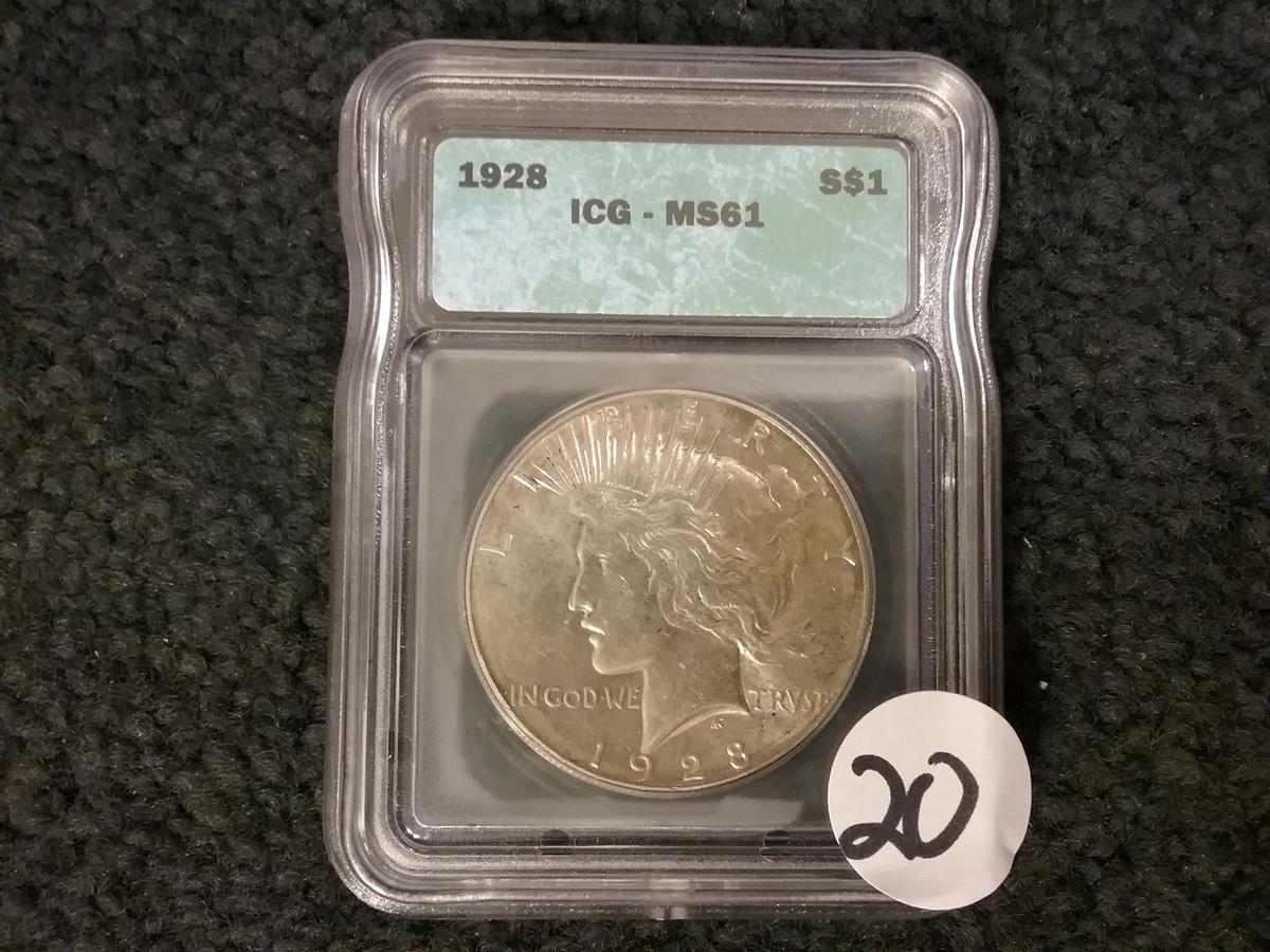 KEY DATE ICG 1928 Peace Dollar MS-61