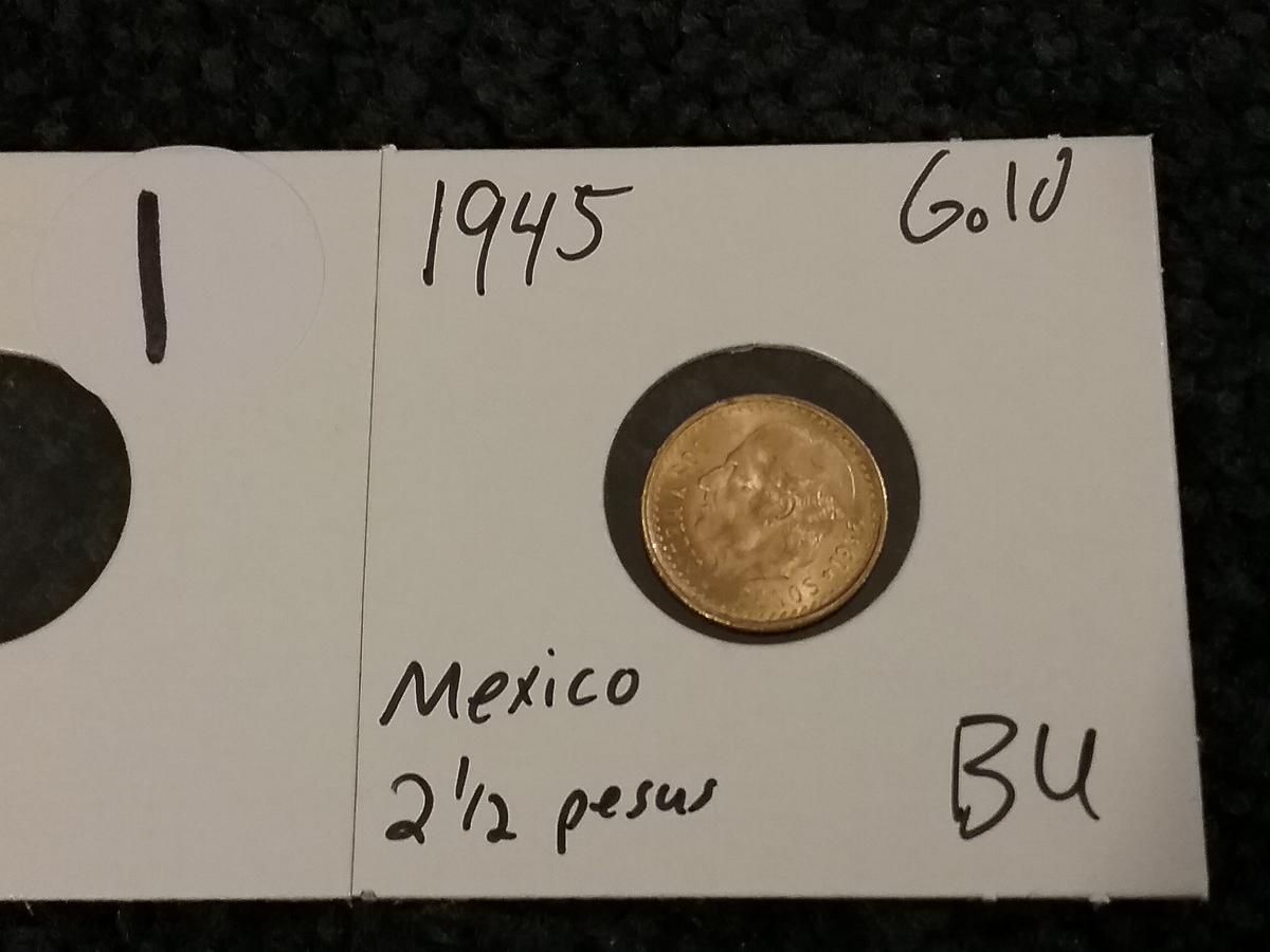 GOLD Mexico 1945 2 1/2 pesos Brilliant Uncirculated