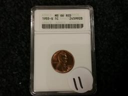 ANACS 1955-S Wheat cent in MS-66 RED