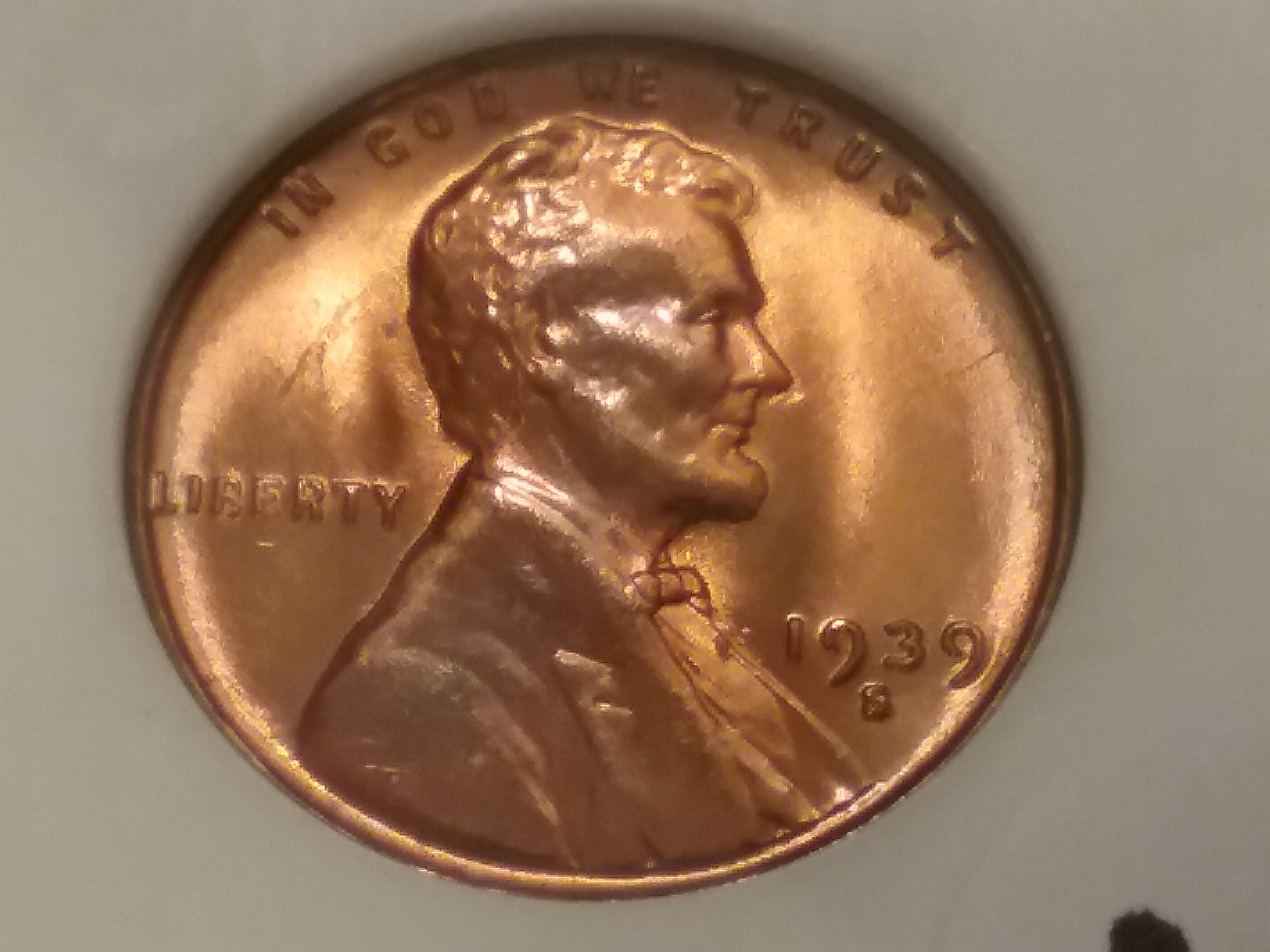 ANACS 1939-S Wheat cent in MS-66 RED