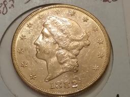 GOLD 1882-S $20 Double Eagle Liberty type 3 in MS-60/61